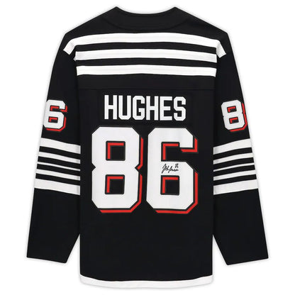 NJ.Devils #86 Jack Hughes Fanatics Authentic Autographed Alternate Breakaway Jersey Black Stitched American Hockey Jerseys CROVYIE