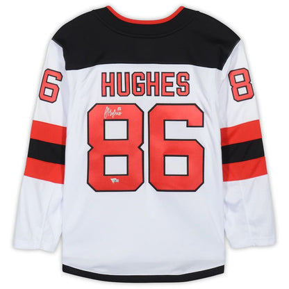 NJ.Devils #86 Jack Hughes Fanatics Authentic Autographed Road Fanatics Breakaway Jersey White Stitched American Hockey Jerseys CROVYIE