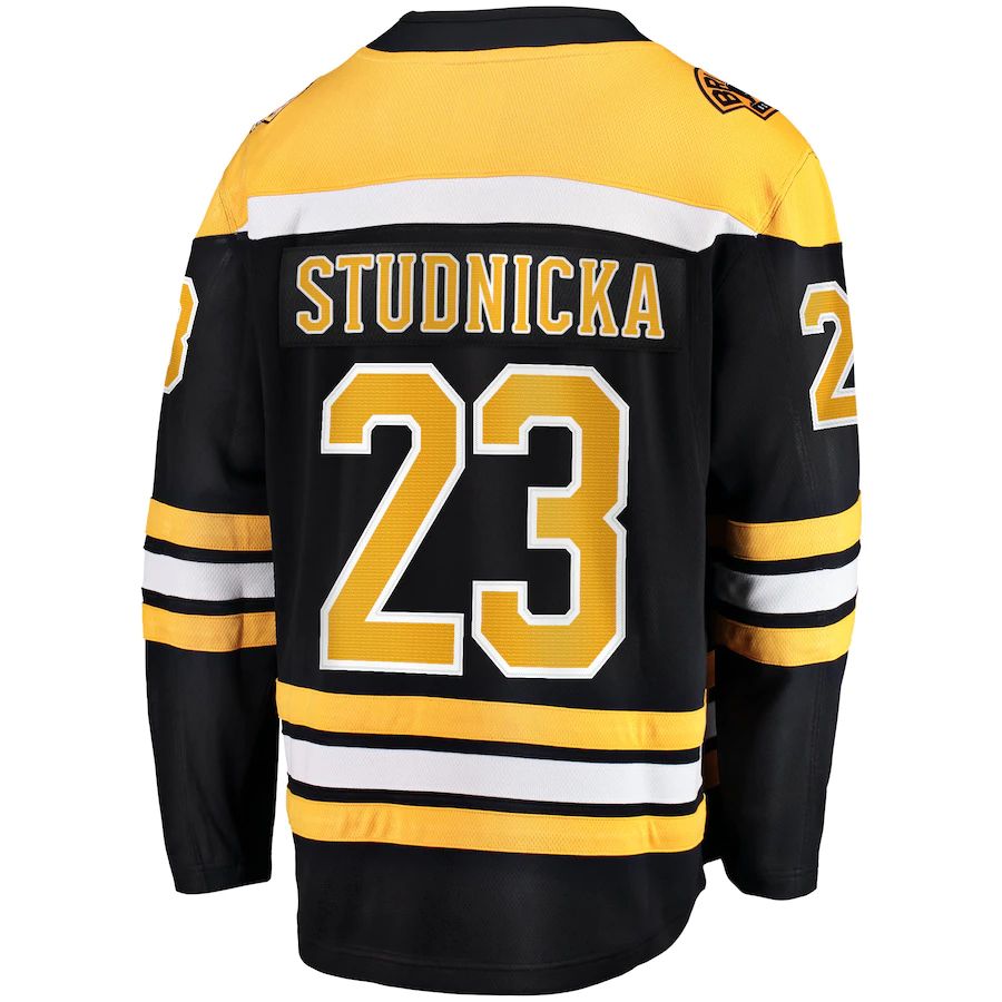 B.Bruins #23 Jack Studnicka Fanatics Branded Home Breakaway Player Jersey Black Stitched American Hockey Jerseys CROVYIE