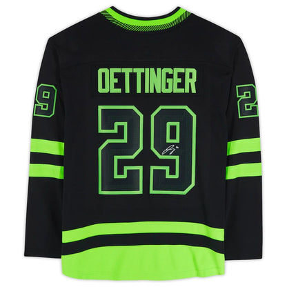 D.Stars #29 Jake Oettinger Fanatics Authentic Autographed Alternate Fanatics Breakaway Jersey Stitched American Hockey Jerseys CROVYIE