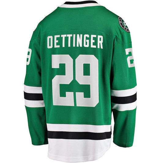 D.Stars #29 Jake Oettinger Fanatics Branded Home Breakaway Player Jersey Kelly Green Stitched American Hockey Jerseys CROVYIE