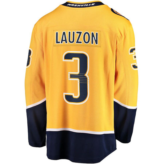 N.Predators #3 Jeremy Lauzon Fanatics Branded Home Breakaway Player Jersey Gold Stitched American Hockey Jerseys CROVYIE