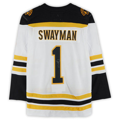 B.Bruins #1 Jeremy Swayman Fanatics Authentic Autographed Authentic Jersey White Black Stitched American Hockey Jerseys CROVYIE