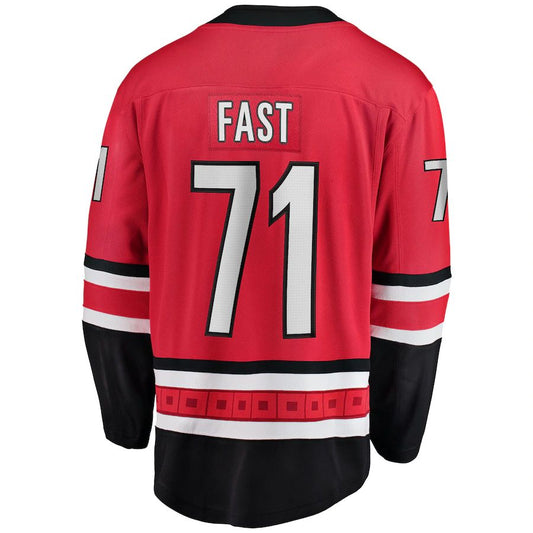 C.Hurricanes #71 Jesper Fast Fanatics Branded Home Breakaway Jersey Red Stitched American Hockey Jerseys CROVYIE