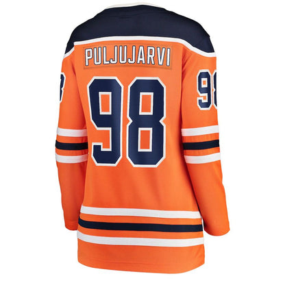 E.Oilers #98 Jesse Puljujarvi Fanatics Branded Home Breakaway Player Jersey Orange Stitched American Hockey Jerseys CROVYIE