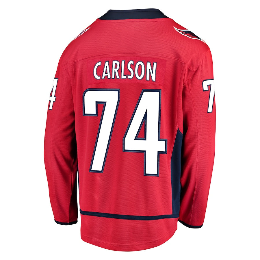 W.Capitals #74 John Carlson Fanatics Branded Home Breakaway Player Jersey Red Stitched American Hockey Jerseys CROVYIE