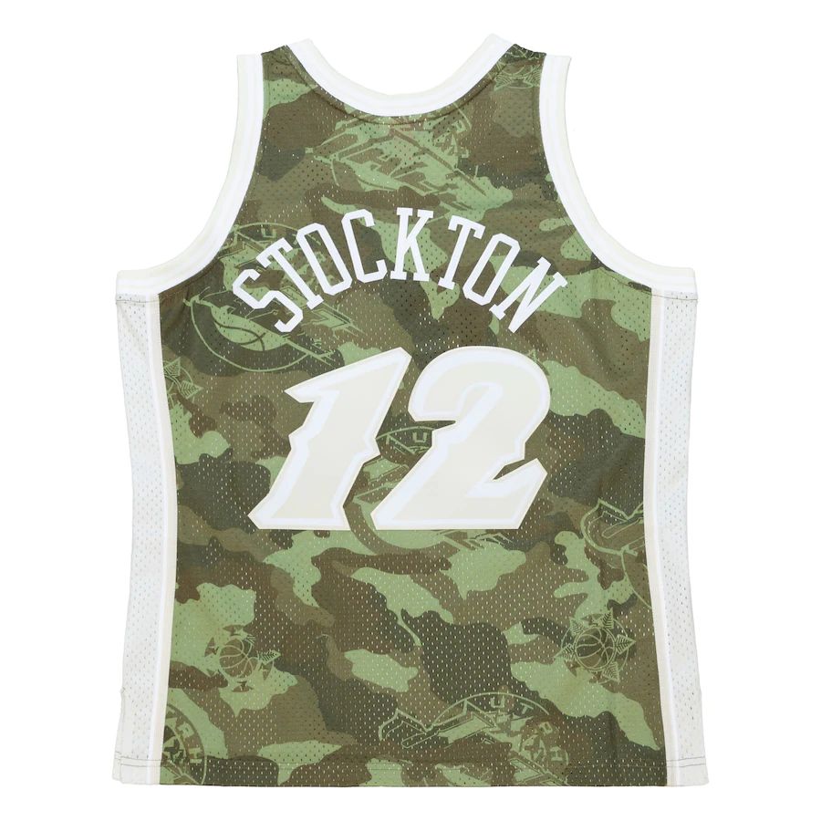 U.Jazz #12 John Stockton Mitchell & Ness Unisex Hardwood Classics 1998-99 Ghost Green Swingman Jersey Camo Stitched American Basketball Jersey