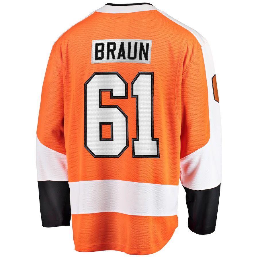 P.Flyers #61 Justin Braun Fanatics Branded Breakaway Player Jersey Orange Stitched American Hockey Jerseys CROVYIE