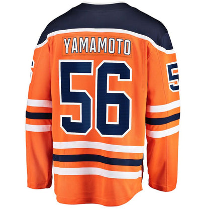 E.Oilers #56 Kailer Yamamoto Fanatics Branded Home Breakaway Player Jersey Orange Stitched American Hockey Jerseys CROVYIE