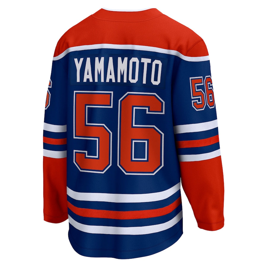 E.Oilers #56 Kailer Yamamoto Fanatics Branded Home Breakaway Player Jersey Royal Stitched American Hockey Jerseys CROVYIE