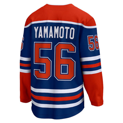 E.Oilers #56 Kailer Yamamoto Fanatics Branded Home Breakaway Player Jersey Royal Stitched American Hockey Jerseys CROVYIE