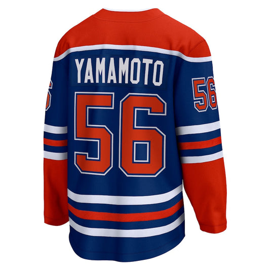 E.Oilers #56 Kailer Yamamoto Fanatics Branded Home Breakaway Player Jersey Royal Stitched American Hockey Jerseys CROVYIE