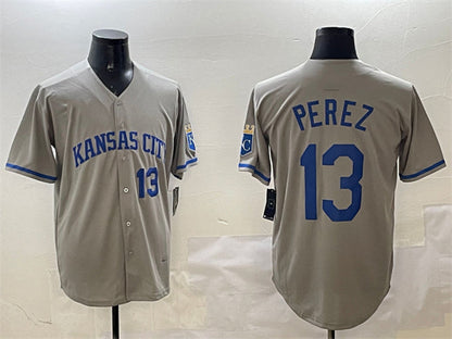 Kansas City Royals #13 Salvador Perez Gray 2024 Away Limited Stitched Baseball Jersey