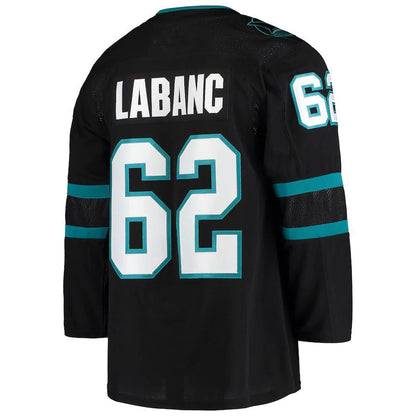 SJ.Sharks #62 Kevin Labanc Alternate Authentic Jersey Black Stitched American Hockey Jerseys CROVYIE