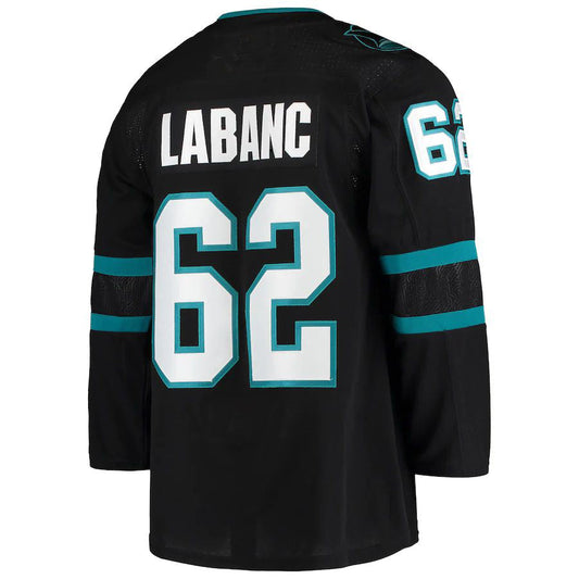 SJ.Sharks #62 Kevin Labanc Alternate Authentic Jersey Black Stitched American Hockey Jerseys CROVYIE