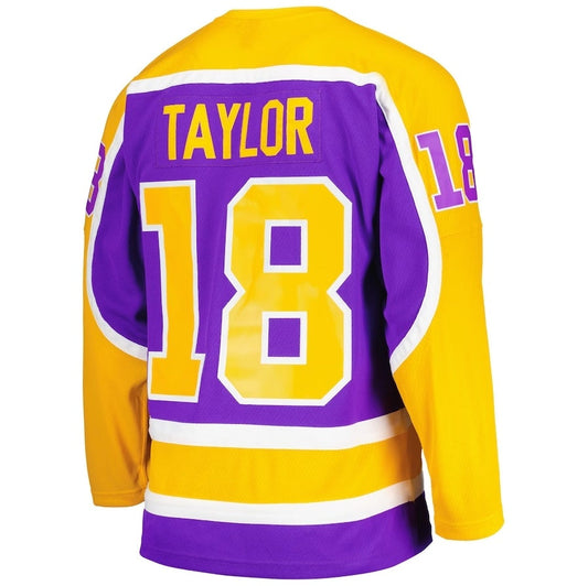 LA.Kings #18 Dave Taylor Mitchell & Ness 1980-81 Blue Line Player Jersey - Purple Stitched American Hockey Jerseys CROVYIE