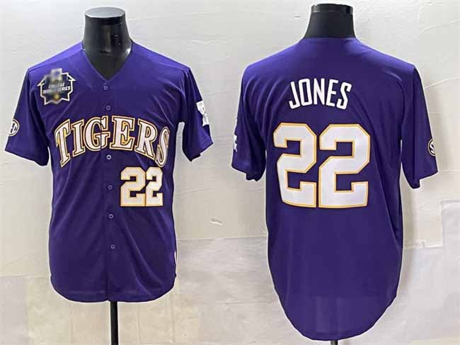 L.Tigers #22 Jared Jones Purple 2025 World Series Stitched Baseball American College Jerseys