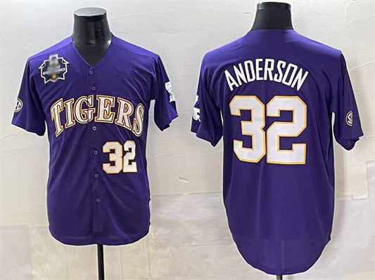 L.Tigers #32 Kade Anderson Purple 2025 World Series Stitched Baseball American College Jerseys