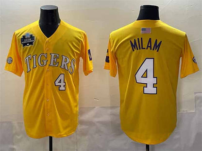 L.Tigers #4 Steven Milam Gold 2025 World Series Stitched Baseball American College Jerseys