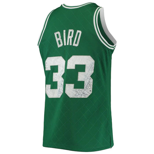 B.Celtics #33 Larry Bird Mitchell & Ness 1996-97 Hardwood Classics 75th Anniversary Diamond Swingman Jersey Kelly Green Stitched American Basketball Jersey