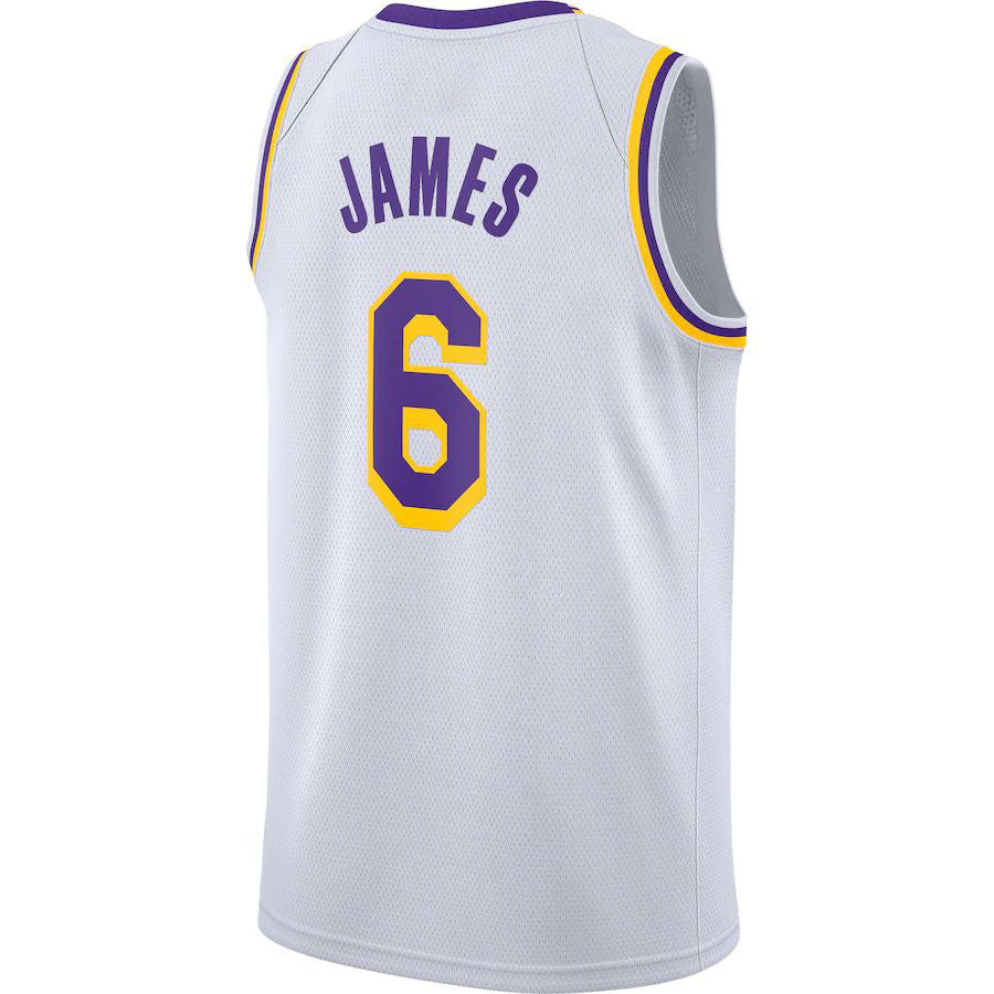 LA.Lakers #6 LeBron James 2021-22 Swingman Player Jersey White Association Edition Stitched American Basketball Jersey