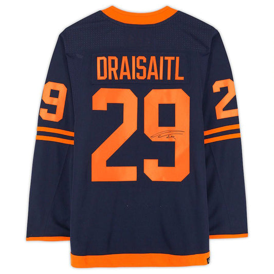E.Oilers #29 Leon Draisaitl Fanatics Authentic Autographed Navy Alternate Jersey Stitched American Hockey Jerseys CROVYIE
