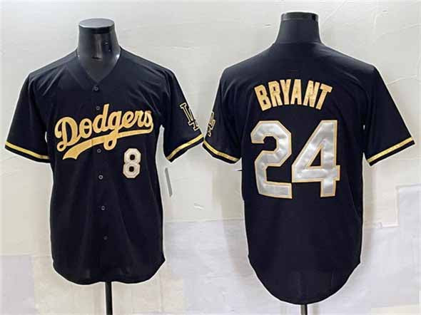 Los Angeles Dodgers Front #8 Back #24 Kobe Bryant Black Gold Limited Stitched Baseball Jersey