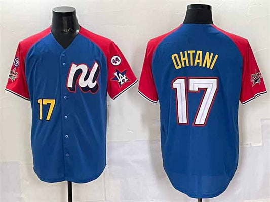 Los Angeles Dodgers National League #17 Shohei Ohtani Blue Red Alternate 2025 All-Star With Patch Edition Limited Stitched Baseball Jersey