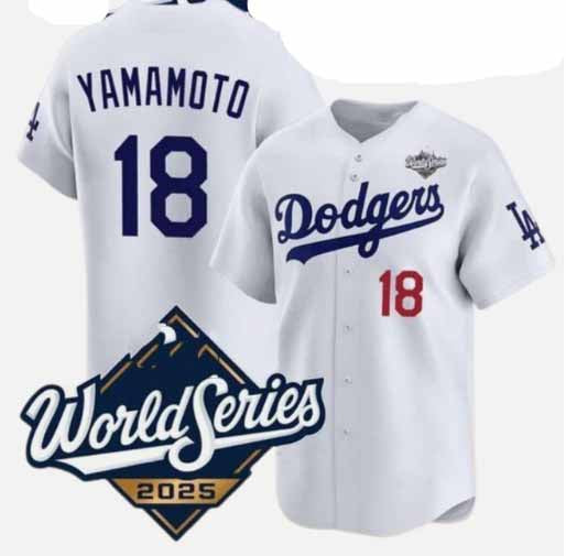 Los Angeles Dodgers #18 Yoshinobu Yamamoto White 2025 World Series Home Limited Stitched Baseball Jersey