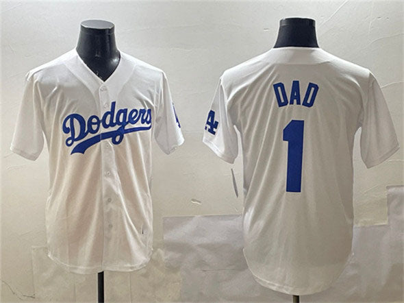 Los Angeles Dodgers #1 Dad White Cool Base Stitched Baseball Jersey