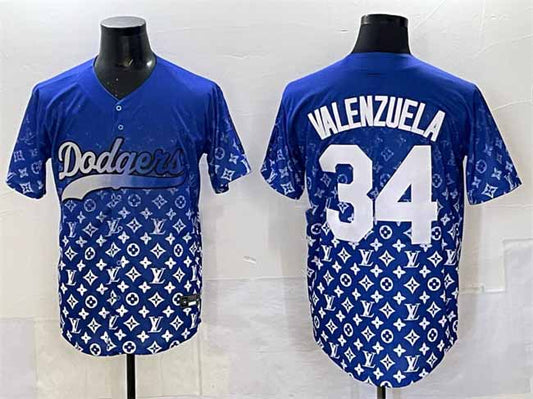 Los Angeles Dodgers #34 Fernando Valenzuela Blue Limited Stitched Baseball Jersey