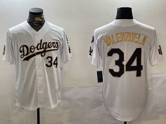 Los Angeles Dodgers #34 Toro Valenzuela White Gold 2024 World Series With Fernando Memorial Patch Limited Stitched Baseball Jerseys