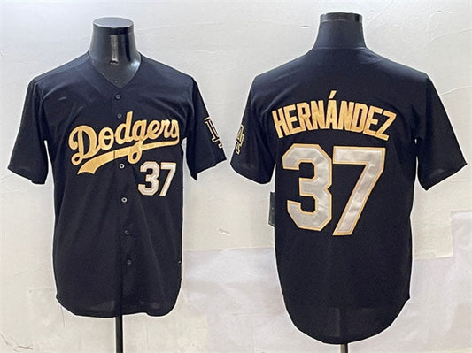 Los Angeles Dodgers #37 Teoscar Hernandez Black Gold Limited Stitched Baseball Jersey