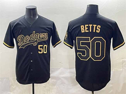 Los Angeles Dodgers #50 Mookie Betts Black Gold Limited Stitched Baseball Jerseys