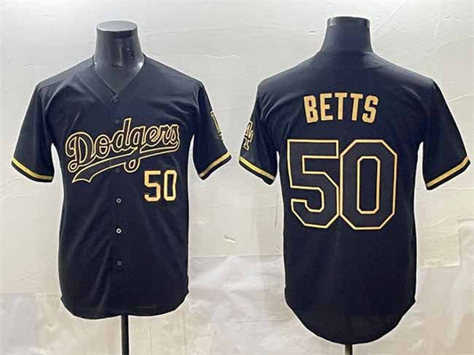 Los Angeles Dodgers #50 Mookie Betts Black Gold Limited Stitched Baseball Jerseys