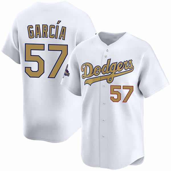 Los Angeles Dodgers #57 Luis Garcia 2025 White Gold Collection Limited Stitched Baseball Jersey