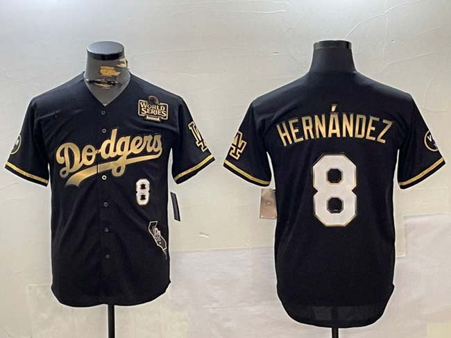 Los Angeles Dodgers #8 Enrique Hern¨¢ndez Black Gold 2024 World Series With Vin & California Patch Vapor Premier Limited Stitched Baseball Jersey