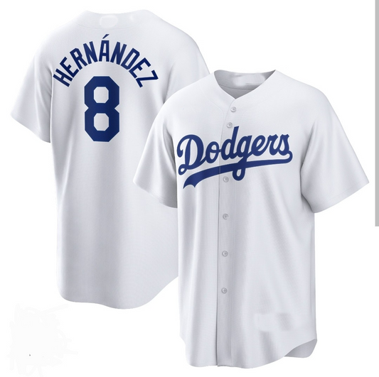Los Angeles Dodgers #8 Enrique Hern¨¢ndez White Cool Base Stitched Baseball Jersey