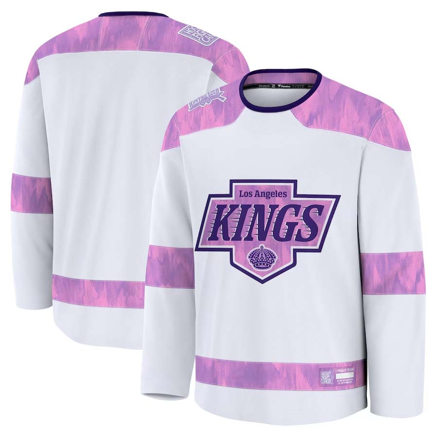 L.Angeles Kings Fanatics 2024 Hockey Fights Cancer Practice Jersey - White Stitched American Hockey Jerseys CROVYIE