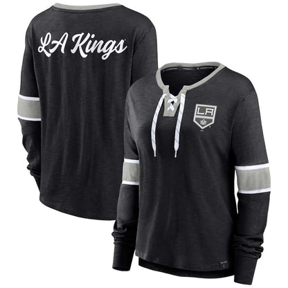 LA.Kings Fanatics Branded Effervescent Exclusive Lace-Up Long Sleeve T-Shirt Black Stitched American Hockey Jerseys CROVYIE