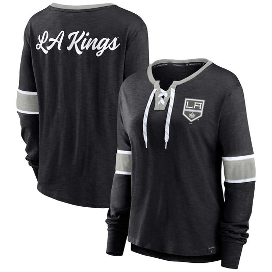 LA.Kings Fanatics Branded Effervescent Exclusive Lace-Up Long Sleeve T-Shirt Black Stitched American Hockey Jerseys CROVYIE