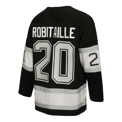 LA.Kings #20 Luc Robitaille Mitchell & Ness Alternate Captain Patch 1992-93 Blue Line Player Jersey - Black Stitched American Hockey Jerseys CROVYIE