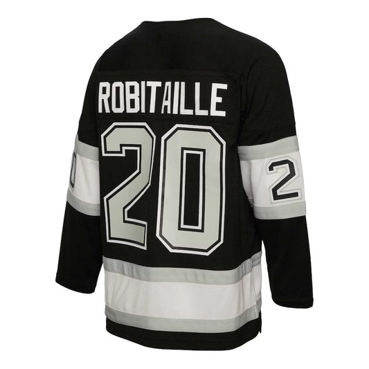 LA.Kings #20 Luc Robitaille Mitchell & Ness Alternate Captain Patch 1992-93 Blue Line Player Jersey - Black Stitched American Hockey Jerseys CROVYIE