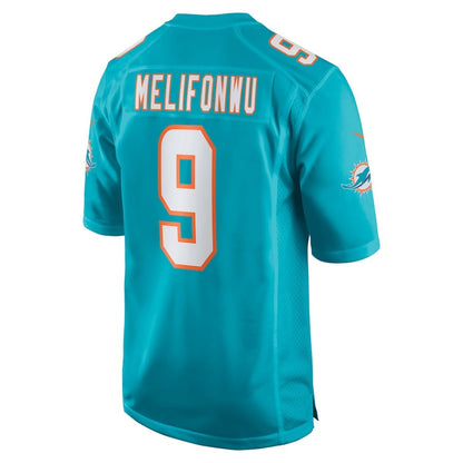 M.Dolphins #9 Ifeatu Melifonwu Aqua Team Game Stitched American Football Jerseys