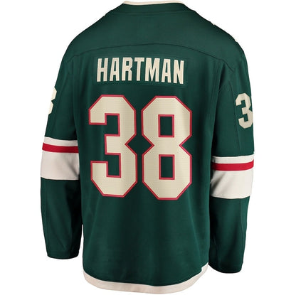 M.Wild #38 Ryan Hartman Fanatics Home Breakaway Player Jersey - Green Stitched American Hockey Jerseys CROVYIE