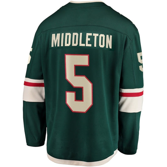 M.Wild #5 Jake Middleton Fanatics Home Breakaway Player Jersey - Green Stitched American Hockey Jerseys CROVYIE