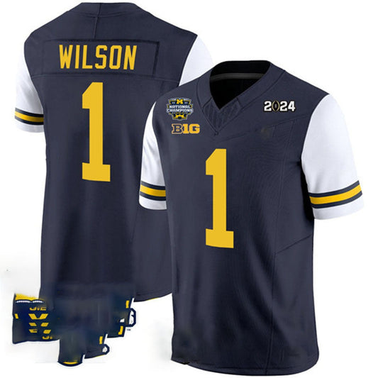 M. Wolverines #1 Roman Wilson Navy White 2024 F.U.S.E. With 2023 National Champions Patch Stitched Jersey College Jerseys