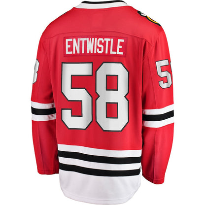 C.Blackhawks #58 MacKenzie Entwistle Fanatics Branded Home Breakaway Player Jersey Red Stitched American Hockey Jerseys CROVYIE