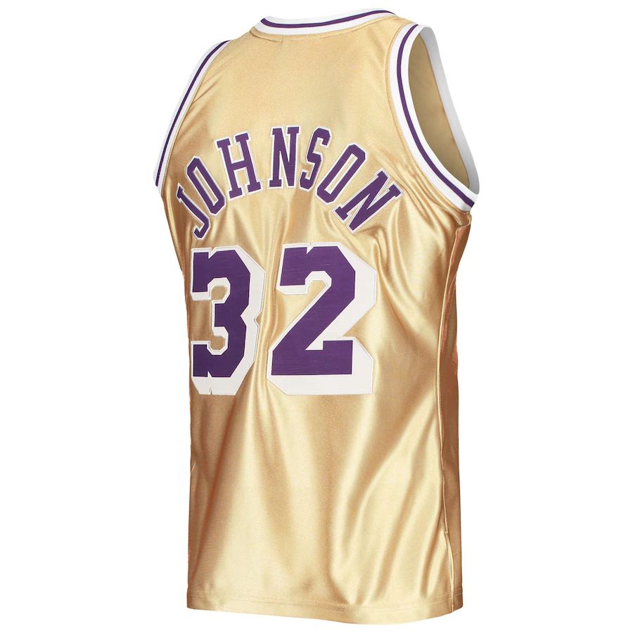 LA.Lakers #32 Magic Johnson Mitchell & Ness 75th Anniversary 1984-85 Hardwood Classics Swingman Jersey Gold Stitched American Basketball Jersey