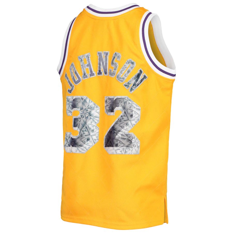 LA.Lakers #32 Magic Johnson Mitchell & Ness Hardwood Classics 75th Anniversary Diamond Jersey Gold Stitched American Basketball Jersey